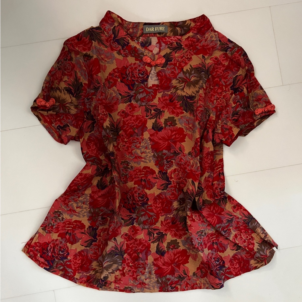 Vintage Red Floral Top